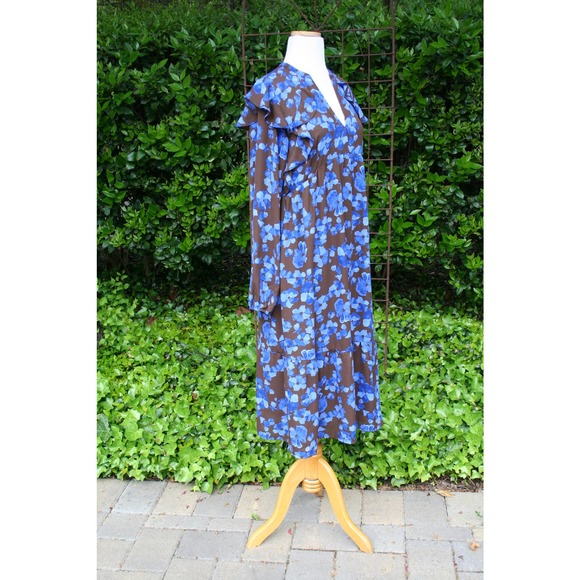 Chocolate Blue Floral Ruffle Prairie Tent Dress ShabbyChic Romantic CottageCore - Picture 5 of 11